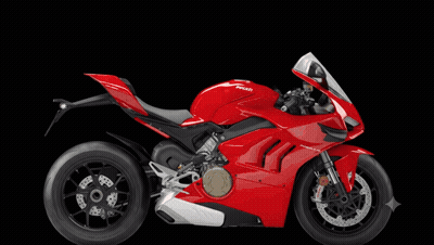 A Red Ducati Motorcycle With A Black Background GIF