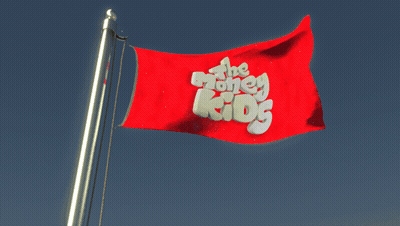 A Red Flag That Says " The Money Kids " On It GIF