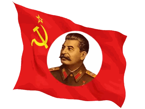 A Red Flag With A Picture Of A Man With A Mustache And A Hammer And Sickle On It Sticker