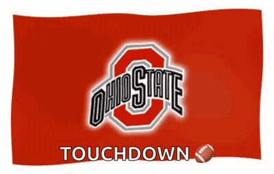 A Red Flag With The Ohio State Logo And The Words Touchdown GIF