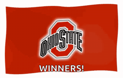 A Red Flag With The Ohio State Logo And The Words Winners Below It GIF