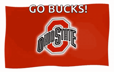 A Red Flag With The Ohio State Logo On It And The Words Go Bucks GIF