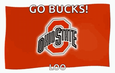 A Red Flag With The Ohio State Logo On It And The Words `` Go Bucks ! '' GIF