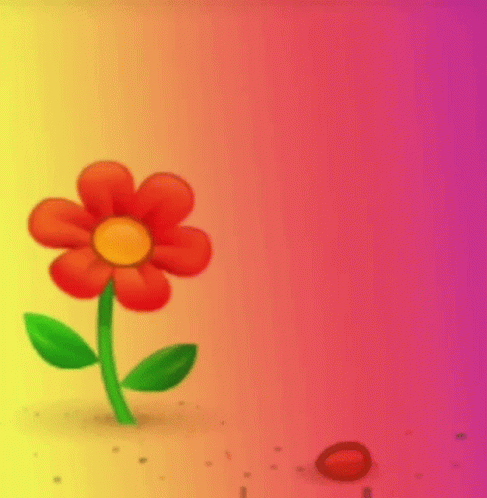 A Red Flower With Green Leaves Against A Rainbow Background GIF