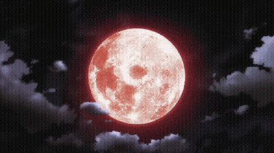 A Red Full Moon Is Surrounded By Clouds In The Night Sky GIF