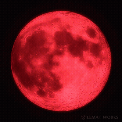 A Red Full Moon With Lemat Works Written On The Bottom GIF