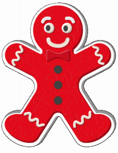 A Red Gingerbread Man With A Bow Tie And A Smile On His Face GIF