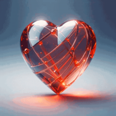 A Red Glass Heart Shaped Object With A Blue Background GIF