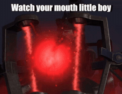 A Red Glowing Object With The Words Watch Your Mouth Little Boy On It GIF