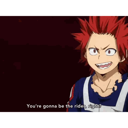 A Red Haired Anime Character Says " You 'Re Gonna Be The Rider Right ? " Sticker