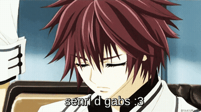 A Red Haired Anime Character With The Words Senri D Gabs : 3 Above Him GIF
