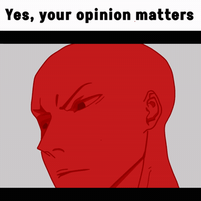 A Red Head With The Words Yes Your Opinion Matters On The Bottom GIF