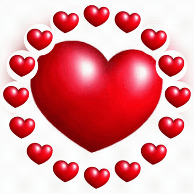 A Red Heart Is Surrounded By Smaller Hearts On A White Background GIF