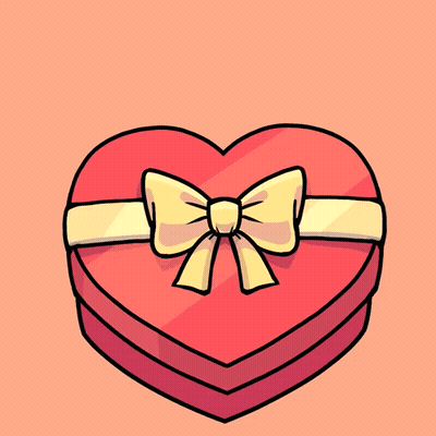 A Red Heart Shaped Box With A Yellow Bow And The Word Surprise Written Above It GIF