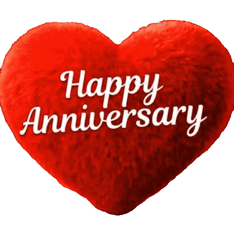 A Red Heart Shaped Pillow Says Happy Anniversary Sticker