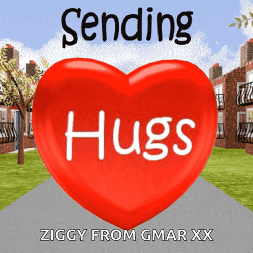 A Red Heart That Says Sending Hugs On It GIF