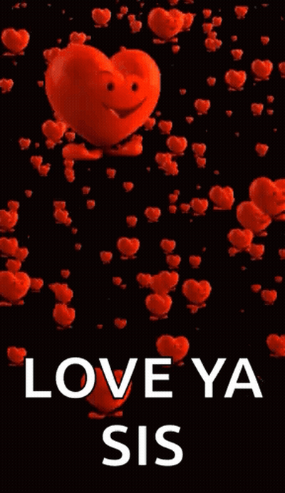 A Red Heart With A Face And Arms Is Surrounded By Red Hearts And The Words `` Love Ya Sis '' . GIF