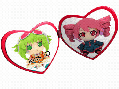 A Red Heart With A Picture Of A Girl With Green Hair And The Word Kiss On It GIF