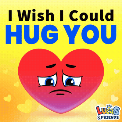 A Red Heart With A Sad Face And The Words " I Wish I Could Hug You " Below It GIF