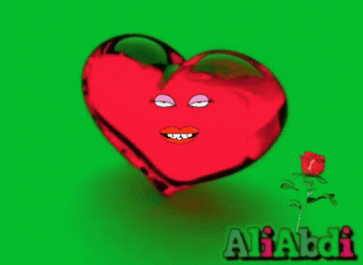 A Red Heart With A Woman 'S Face And The Name Aliabdi On The Bottom Right GIF