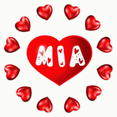 A Red Heart With Mia Written On It GIF
