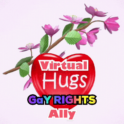 A Red Heart With Purple Flowers And The Words Virtual Hugs Gay Rights Ally GIF