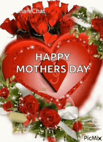 A Red Heart With The Words Happy Mothers Day Surrounded By Red Roses GIF