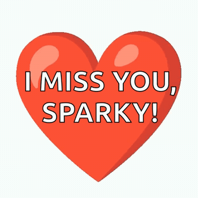 A Red Heart With The Words " I Miss You Sparky " Written On It GIF