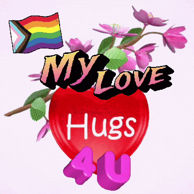 A Red Heart With The Words " My Love Hugs 4U " Written On It GIF