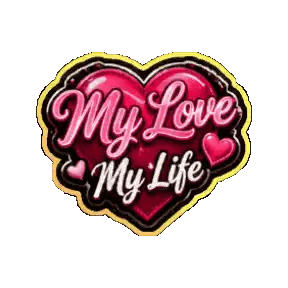 A Red Heart With The Words " My Love My Life " Written On It Sticker