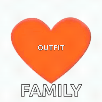 A Red Heart With The Words Outfit And Family Written On It GIF