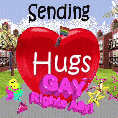A Red Heart With The Words " Sending Hugs Gay Rights Ally " On It GIF