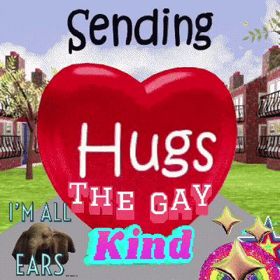 A Red Heart With The Words Sending Hugs The Gay Kind Written On It GIF