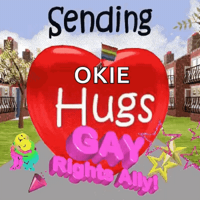 A Red Heart With The Words " Sending Okie Hugs " On It GIF