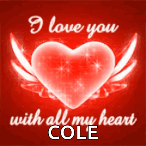 A Red Heart With White Wings Is On A Red Background With The Words " I Love You With All My Heart Cole " GIF