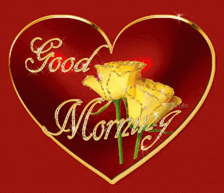 A Red Heart With Yellow Roses And The Words Good Morning On It GIF