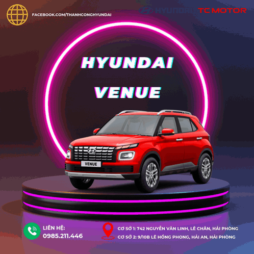 A Red Hyundai Venue Is On A Stage GIF