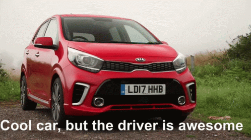 A Red Kia Car Has A License Plate That Says Ldi7 Hhb GIF