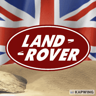 A Red Land Rover Logo With A British Flag In The Background GIF