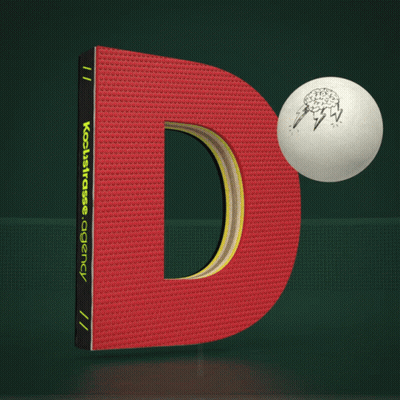 A Red Letter D With A Ping Pong Ball On Top GIF