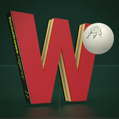 A Red Letter W With A Ping Pong Ball In It GIF