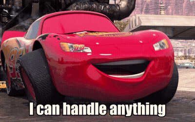 A Red Lightning Mcqueen From The Movie Cars Is Smiling And Says I Can Handle Anything GIF