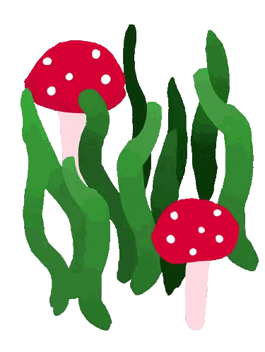 A Red Mushroom With White Dots Is Surrounded By Greenery Sticker