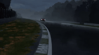 A Red Mustang Is Driving On A Wet Track GIF