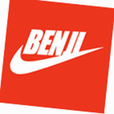 A Red Nike Logo With The Word Benil On It GIF