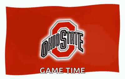 A Red Ohio State Flag With Game Time Written Below It GIF