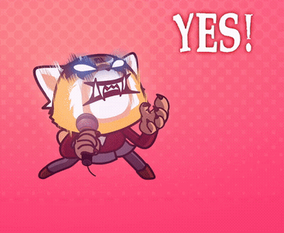 A Red Panda Holding A Microphone With The Words Yes Yes Yes Behind It GIF