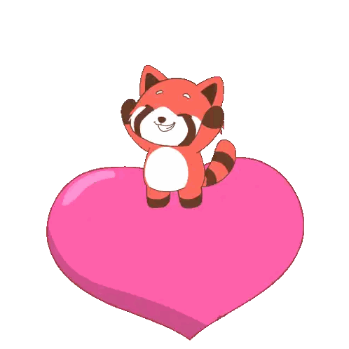 A Red Panda Is Standing On Top Of A Large Pink Heart With The Words Luv You Written Below It Sticker