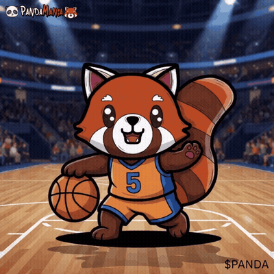 A Red Panda Wearing A Number 5 Jersey Holds A Basketball On A Basketball Court GIF