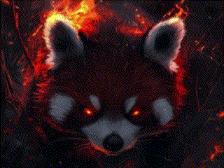 Red Panda With Glowing Red Eyes Surrounded By Flames GIF